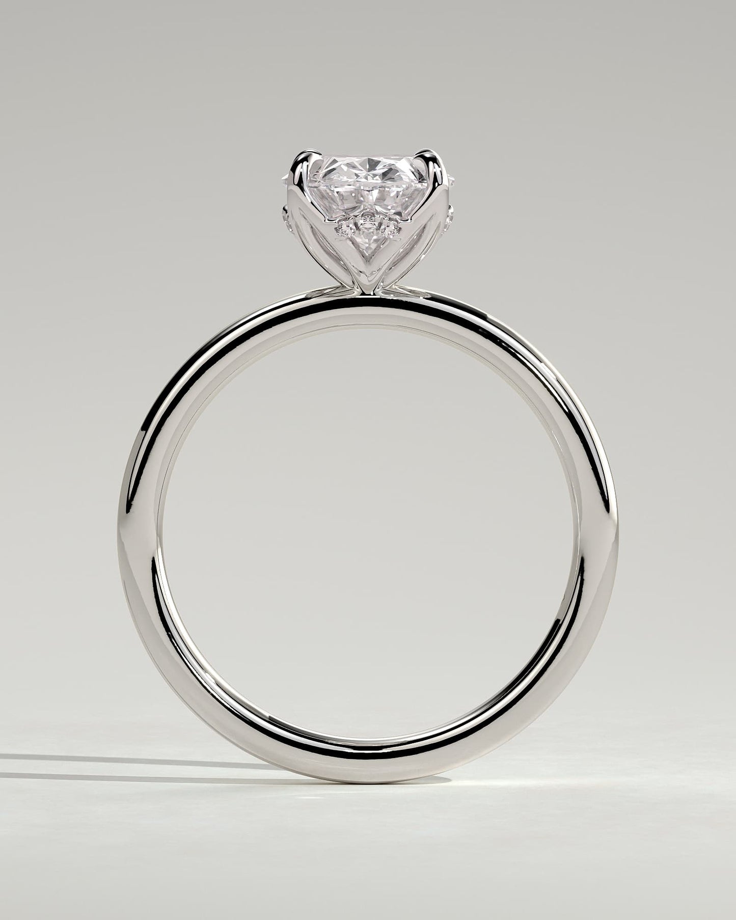Ivy - Oval Claw Solitaire with Petal Gallery and Accented Tiara Detail Engagement Ring - White Gold