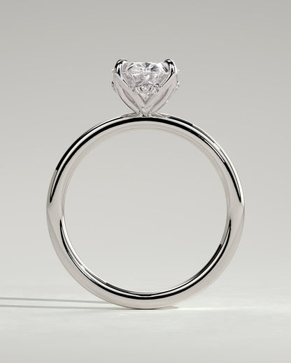 Ivy - Oval Claw Solitaire with Petal Gallery and Accented Tiara Detail Engagement Ring - White Gold