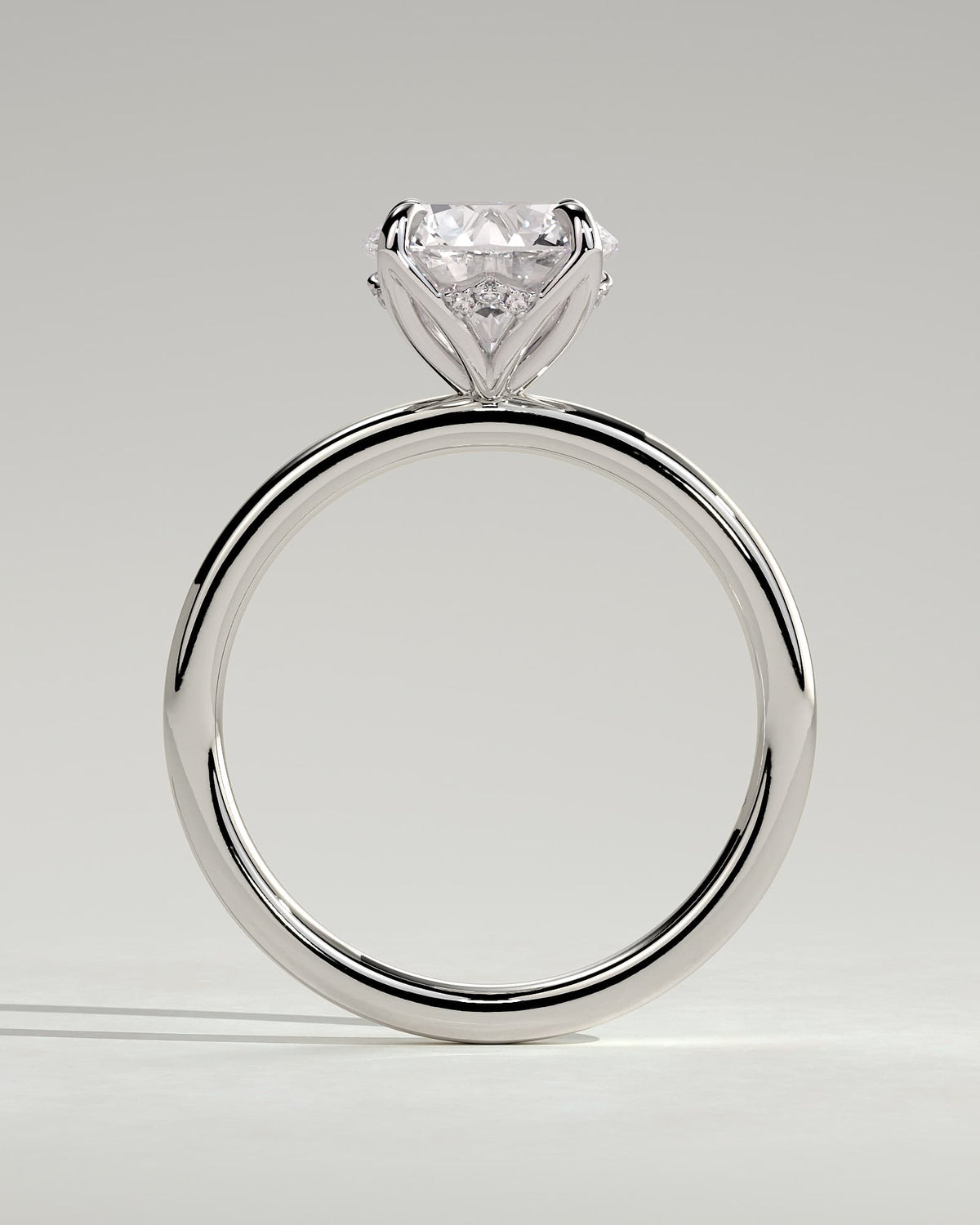 Dahlia - Round Claw Solitaire with Petal Gallery and Accented Tiara Detail Engagement Ring - Platinum