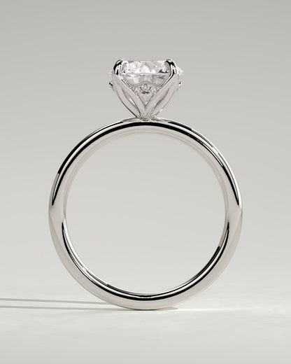 Dahlia - Round Claw Solitaire with Petal Gallery and Accented Tiara Detail Engagement Ring - White Gold