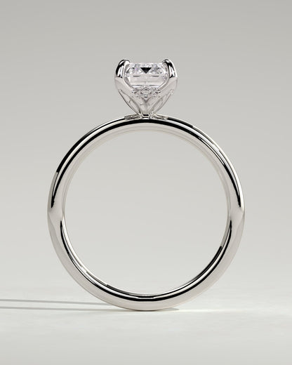 Freesia - Emerald Claw Solitaire with Petal Gallery and Accented Tiara Detail Engagement Ring - Platinum