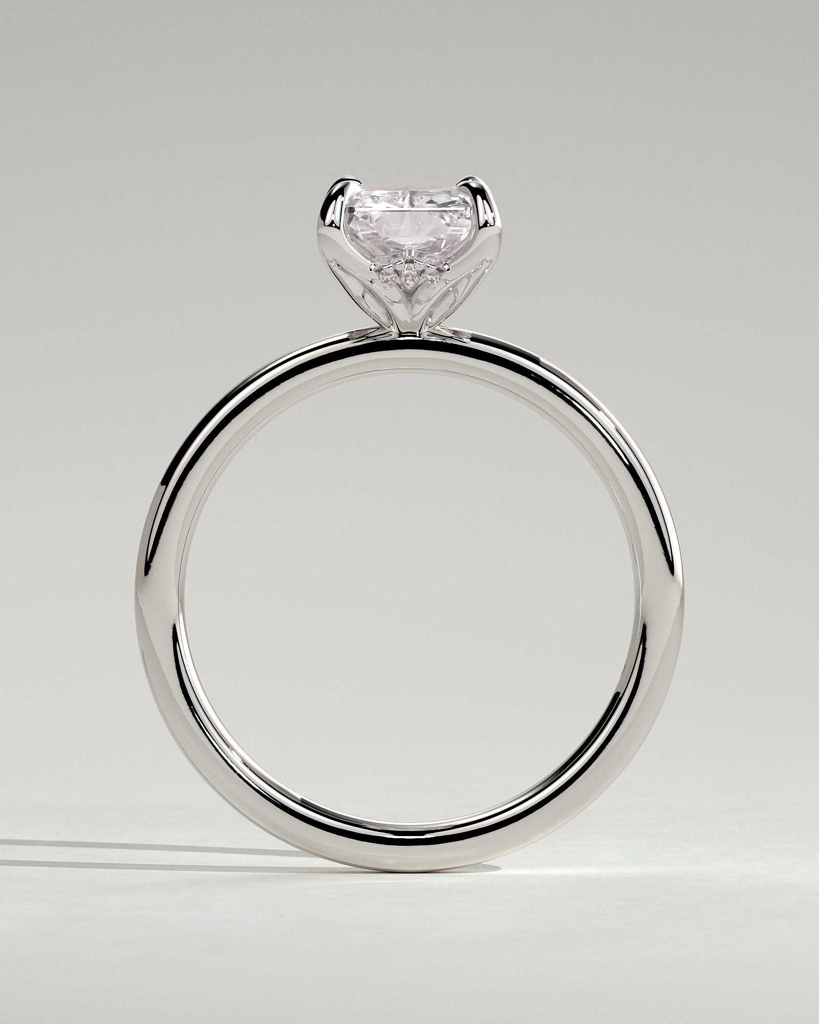 Aster - Radiant Claw Solitaire with Petal Gallery and Accented Tiara Detail Engagement Ring - Platinum - White Gold / Platinum 2ct