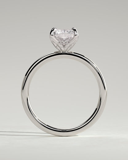 Aster - Radiant Claw Solitaire with Petal Gallery and Accented Tiara Detail Engagement Ring - Platinum