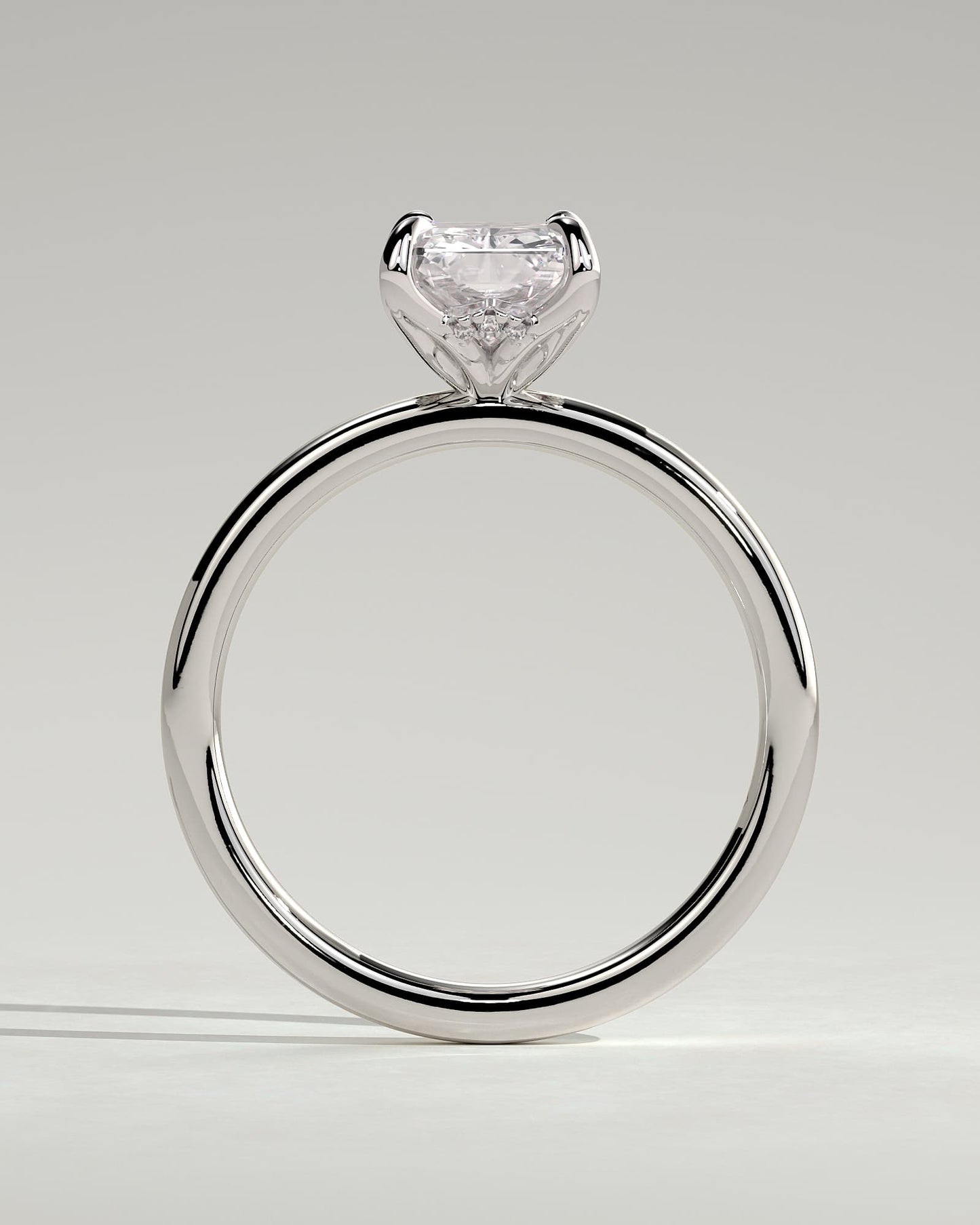 Aster - Radiant Claw Solitaire with Petal Gallery and Accented Tiara Detail Engagement Ring - White Gold