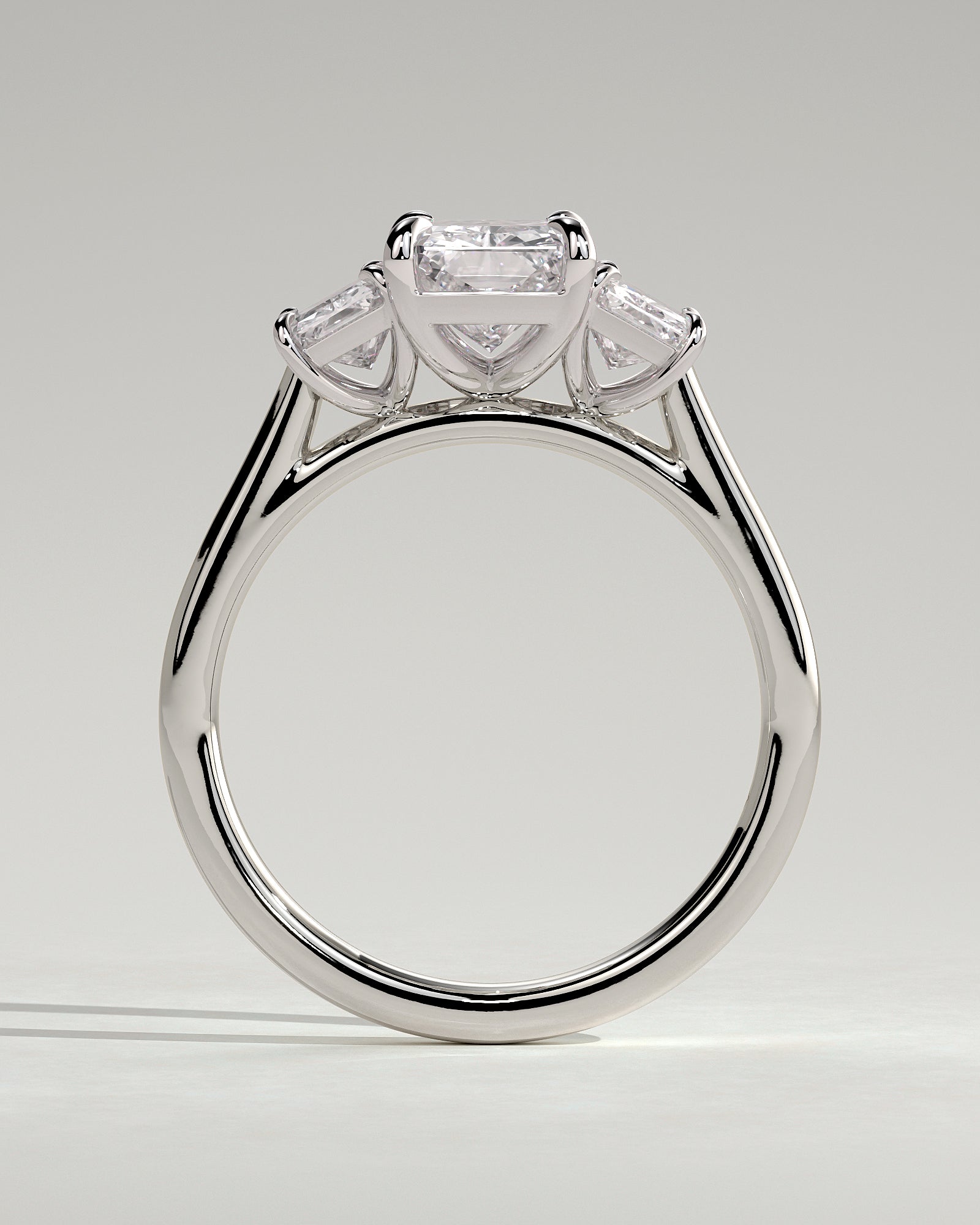 Ayla - Classic Radiant Claw Trilogy Engagement Ring - Platinum - White Gold / Platinum 2ct