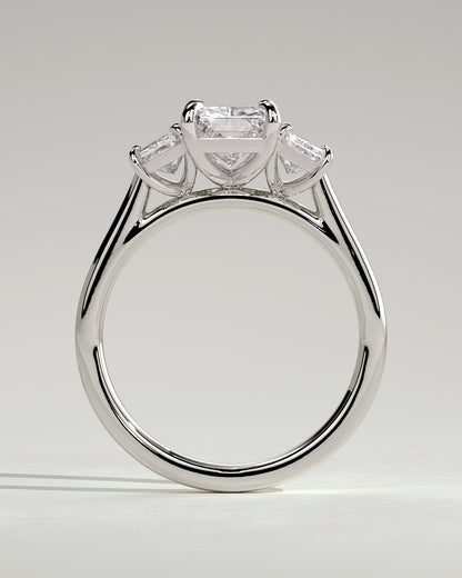 Ayla - Classic Radiant Claw Trilogy Engagement Ring - White Gold