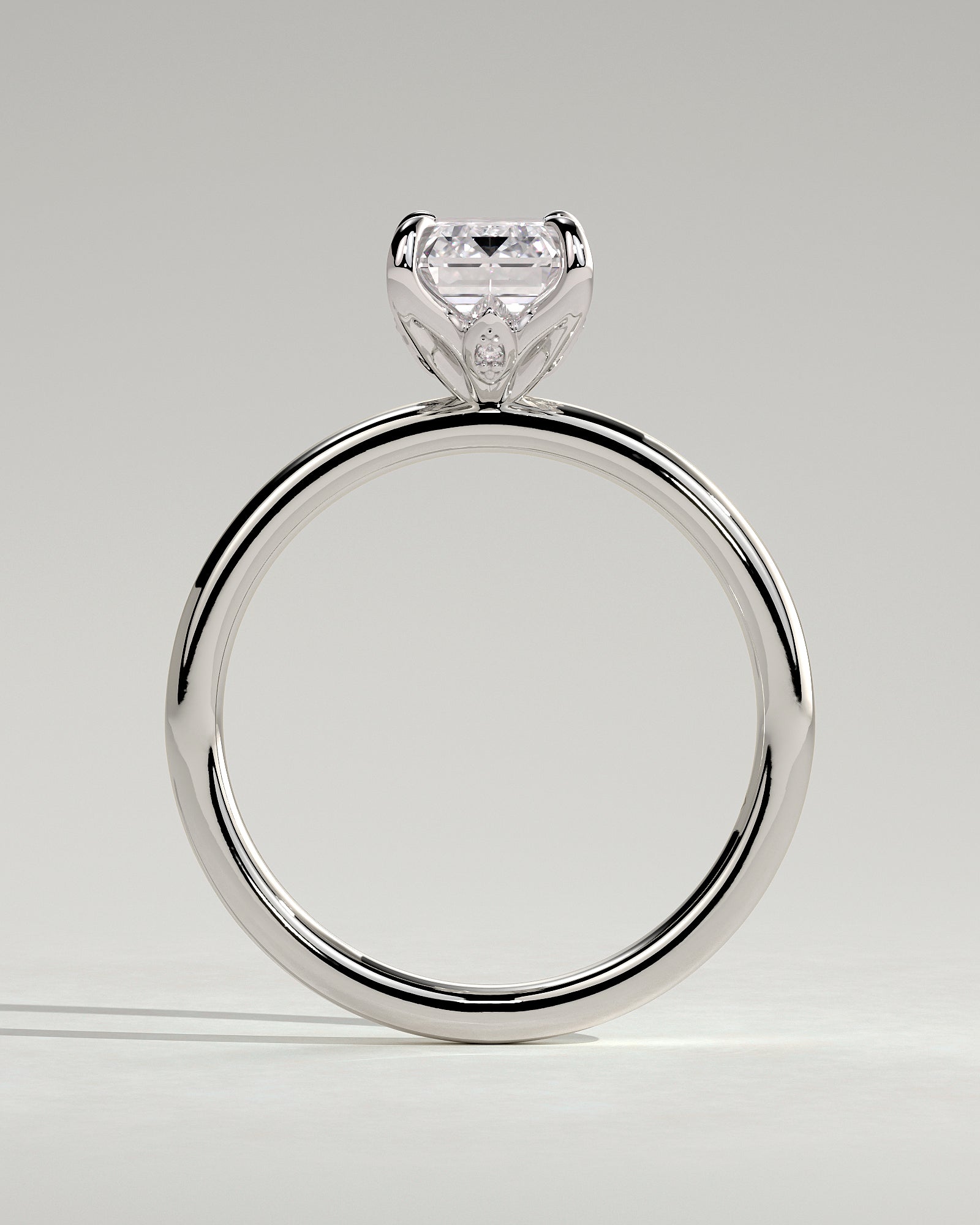 Dove - Emerald Claw Solitaire with Petal Gallery and Accent Leaf Detail Engagement Ring - Platinum - White Gold / Platinum 2ct