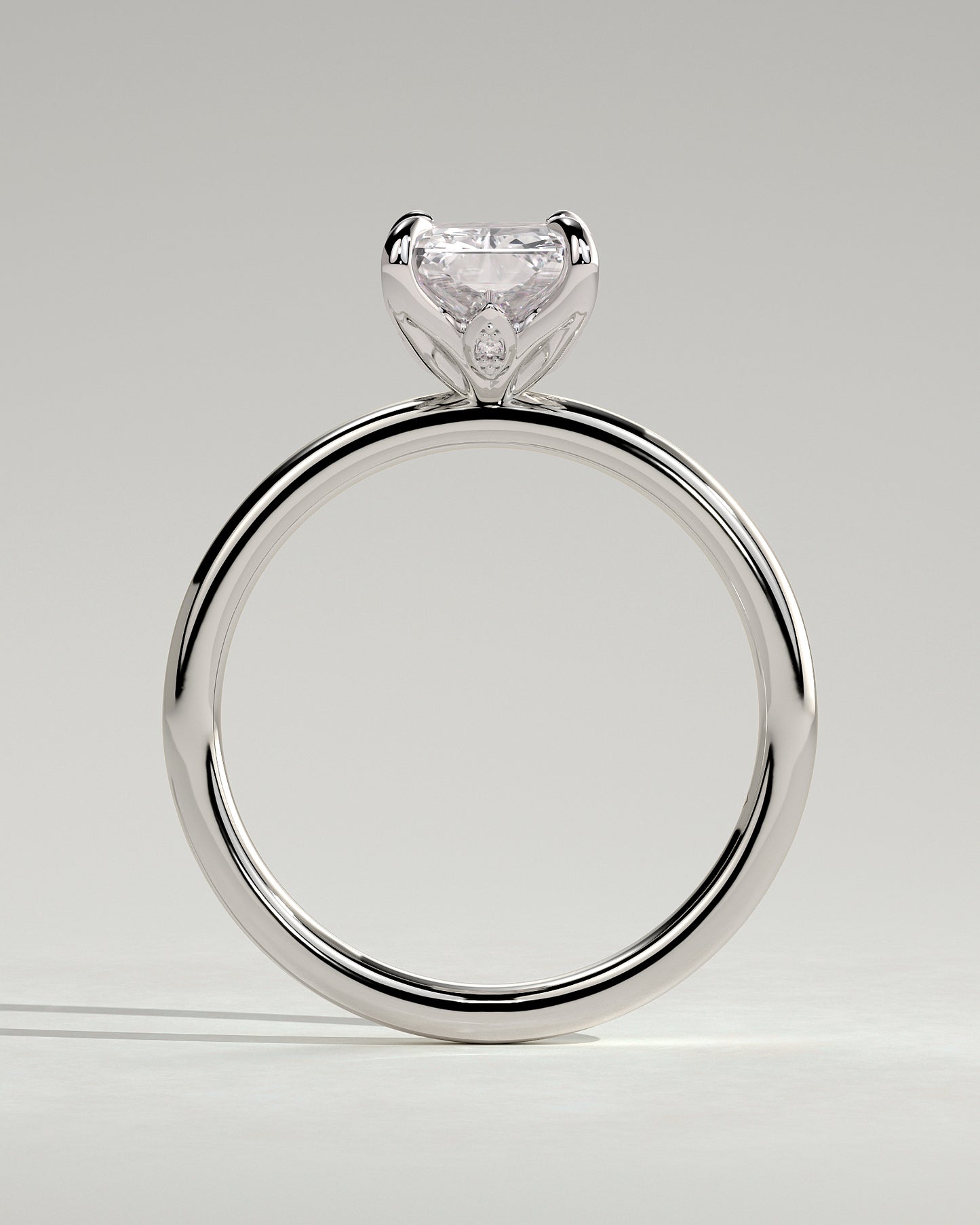 Evie - Radiant Claw Solitaire with Petal Gallery and Accent Leaf Detail Engagement Ring - Platinum - White Gold / Platinum 2ct