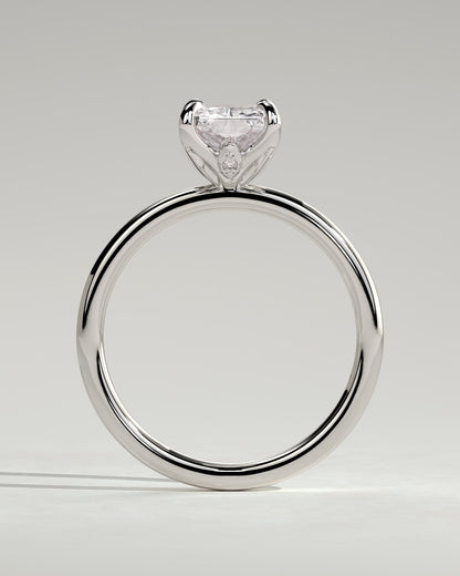 Evie - Radiant Claw Solitaire with Petal Gallery and Accent Leaf Detail Engagement Ring - White Gold