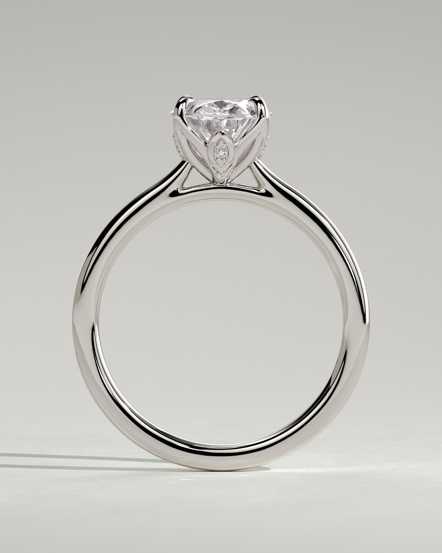 Erica - Oval Claw Solitaire with Petal Gallery, Accent Leaf Detail and Cathedral Setting Engagement Ring - Platinum - White Gold / Platinum 2ct