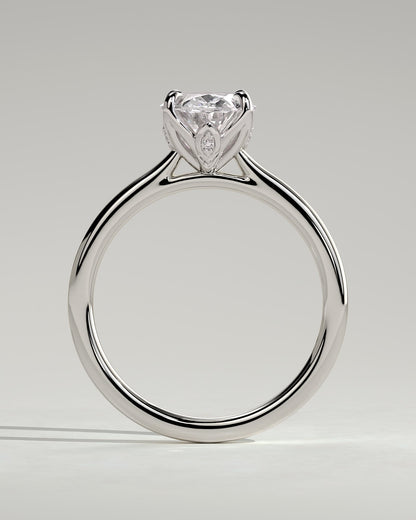Erica - Oval Claw Solitaire with Petal Gallery, Accent Leaf Detail and Cathedral Setting Engagement Ring - White Gold
