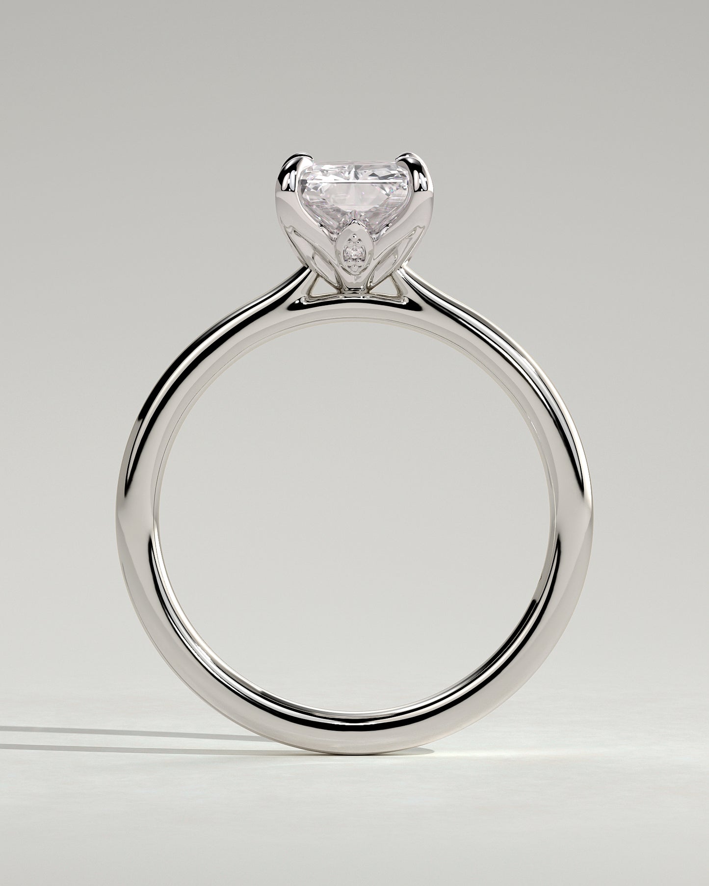 Harriet - Radiant Claw Solitaire with Petal Gallery, Accent Leaf Detail and Cathedral Setting Engagement Ring - Platinum - White Gold / Platinum 2ct