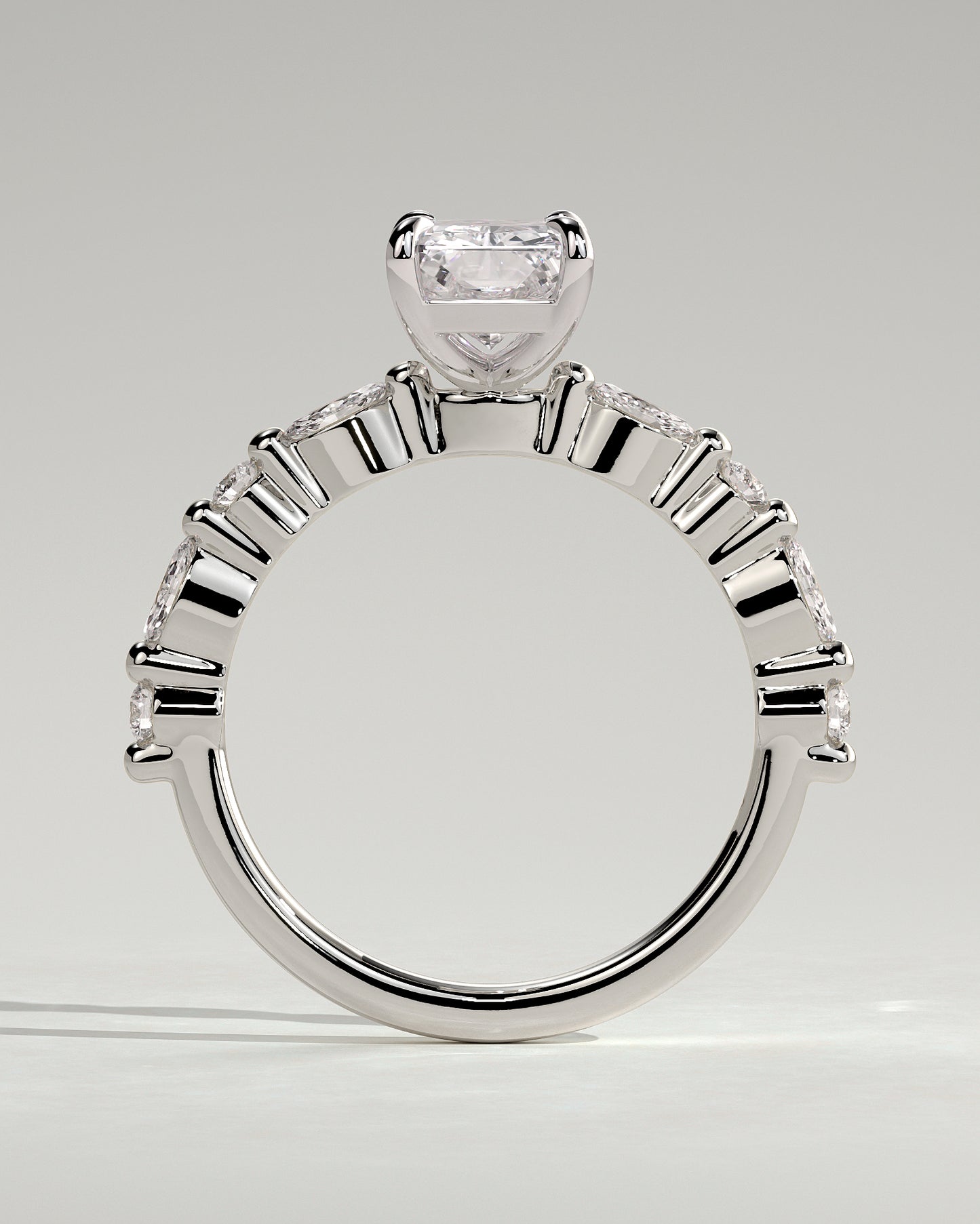 Dayna - Radiant Claw Solitaire with Marquise and Round Accent Stones Engagement Ring - Platinum - White Gold / Platinum 2ct