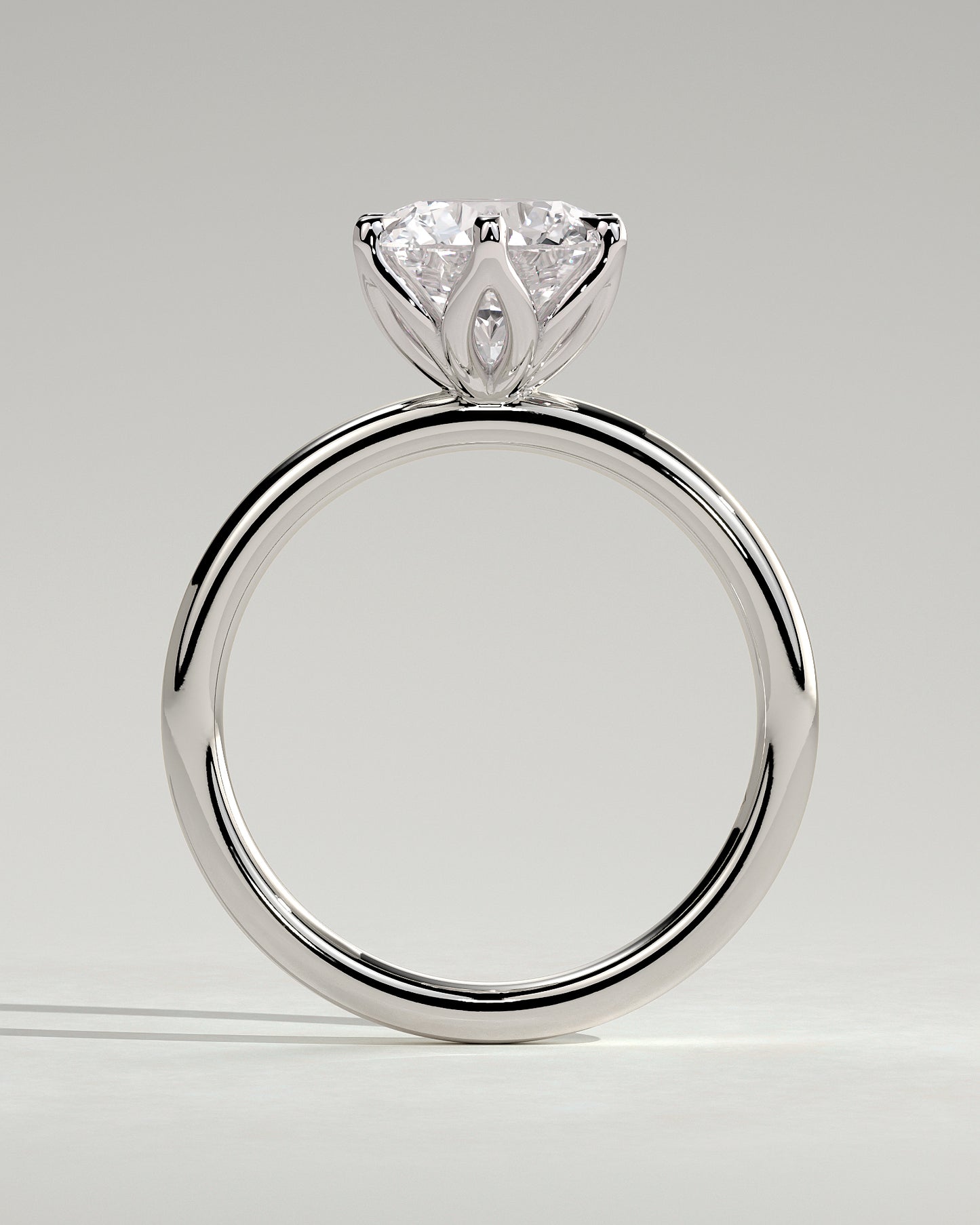 Iris - Round Claw Solitaire with Petal Gallery Engagement Ring - Platinum - White Gold / Platinum 2ct