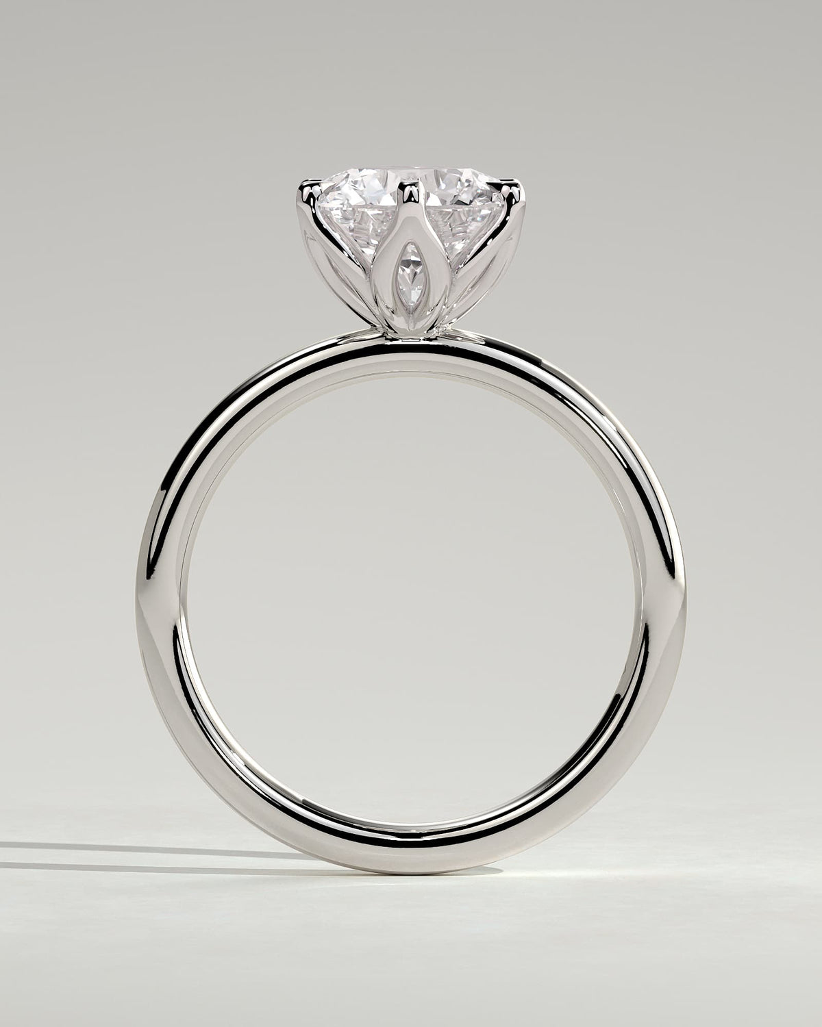 Iris - Round Claw Solitaire with Petal Gallery Engagement Ring - White Gold