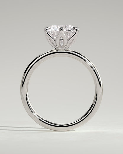 Iris - Round Claw Solitaire with Petal Gallery Engagement Ring - White Gold