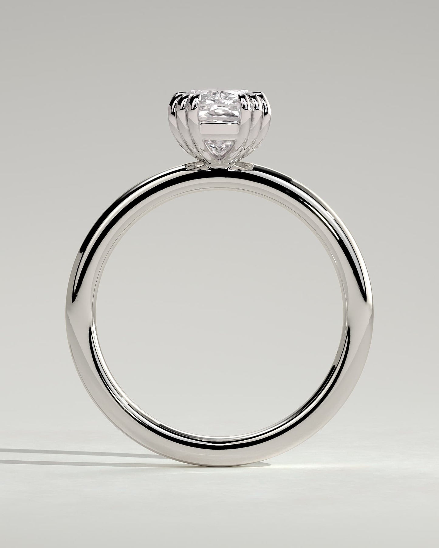 Helena - Elongated Cushion Triple Claw Solitaire Engagement Ring - White Gold