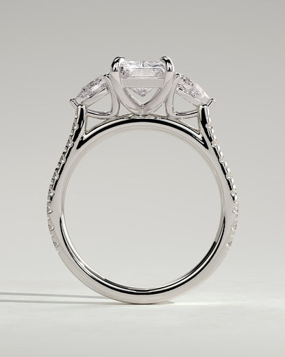 Ginny - Radiant Claw Trilogy with Pear Side Stones and Pave Band Engagement Ring - White Gold