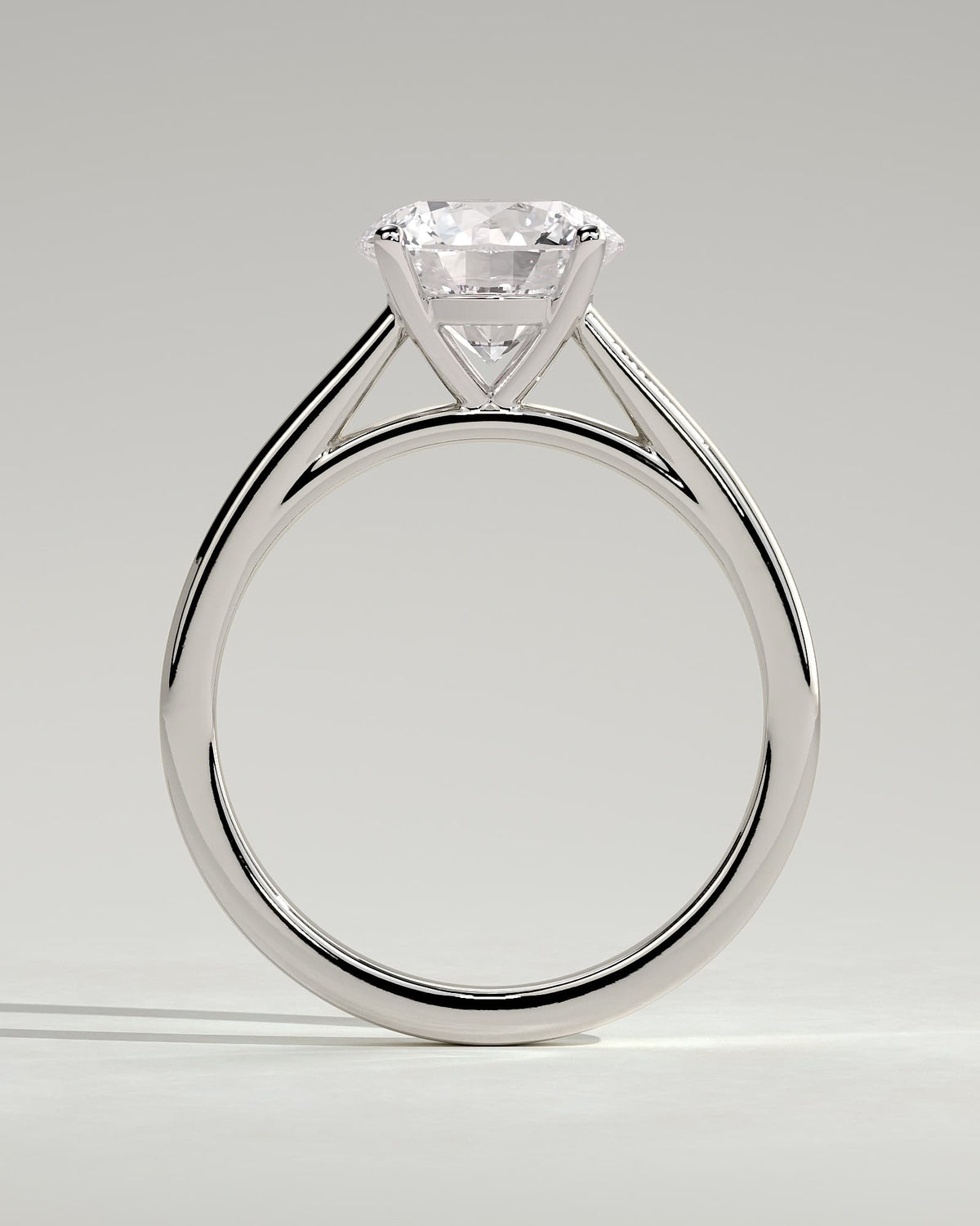 Georgia - Round Claw Solitaire with Flat Band and Cathedral High Setting Engagement Ring - White Gold