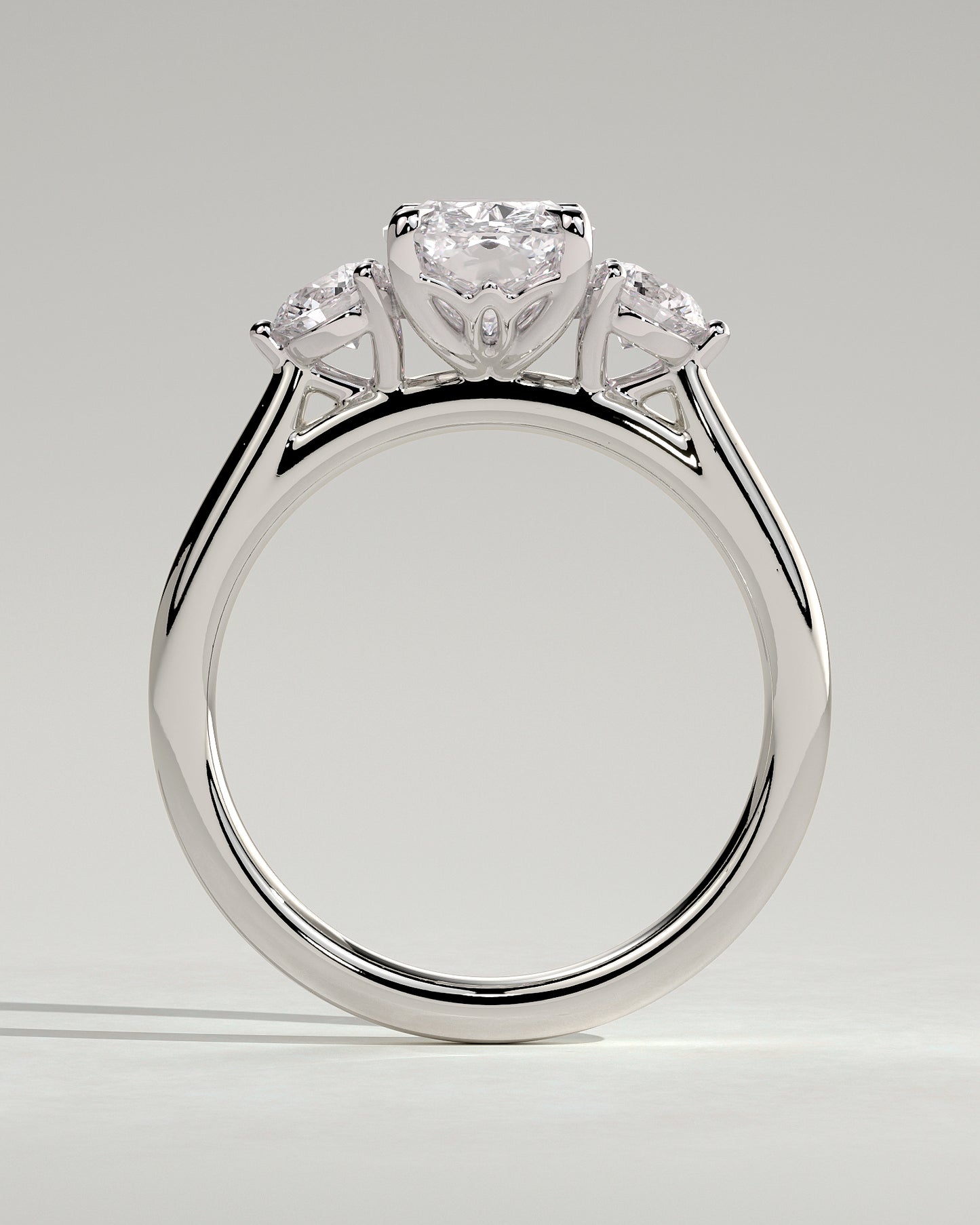 Charmaine - Elongated Cushion Claw Trilogy with Round Side Stones and Lily Detail Engagement Ring - Platinum - White Gold / Platinum 2ct