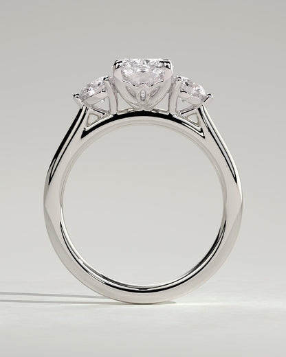 Charmaine - Elongated Cushion Claw Trilogy with Round Side Stones and Lily Detail Engagement Ring - Platinum