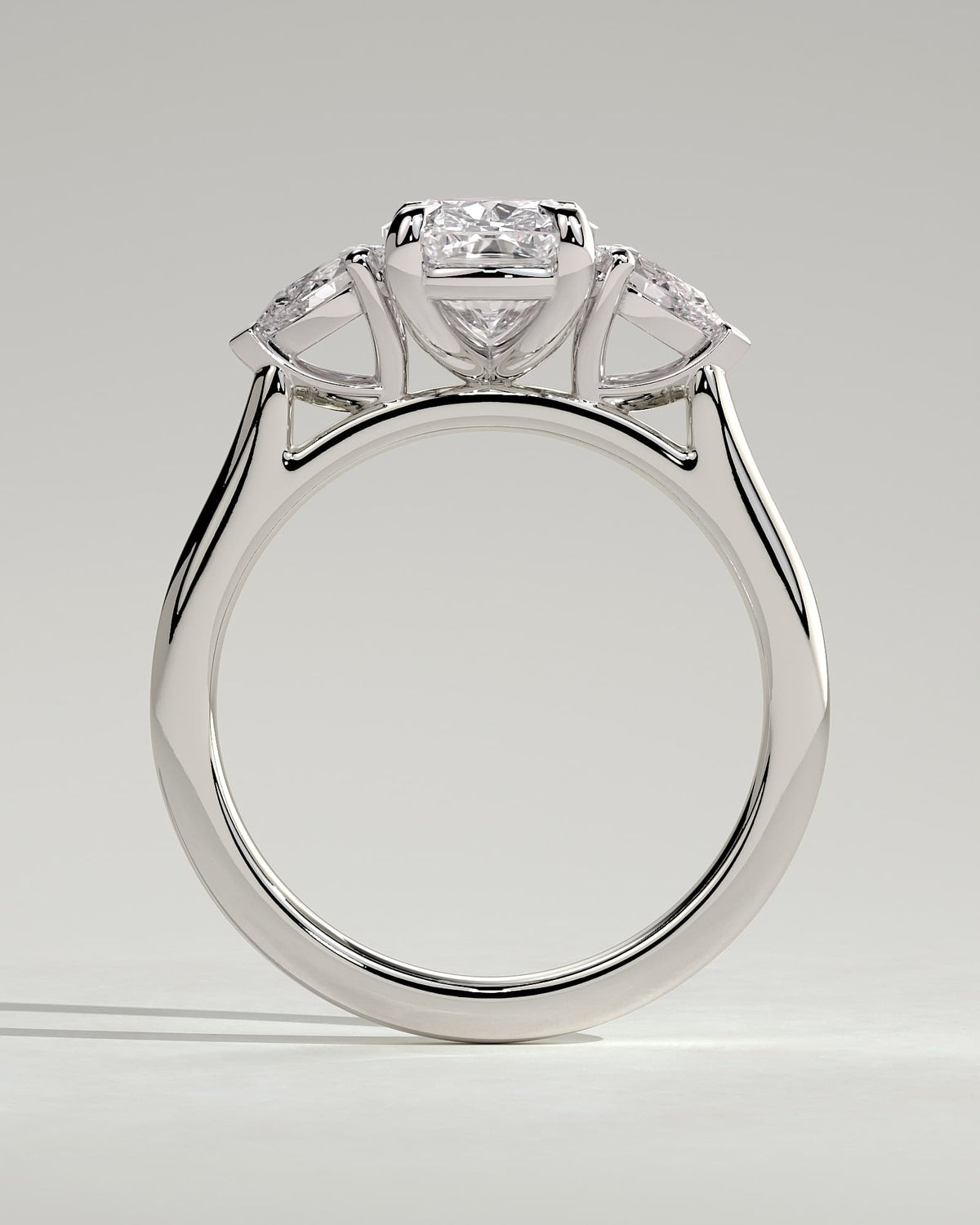 Cataleya - Elongated Cushion Claw Trilogy with Pear Side Stones and Cathedral Setting Engagement Ring - White Gold