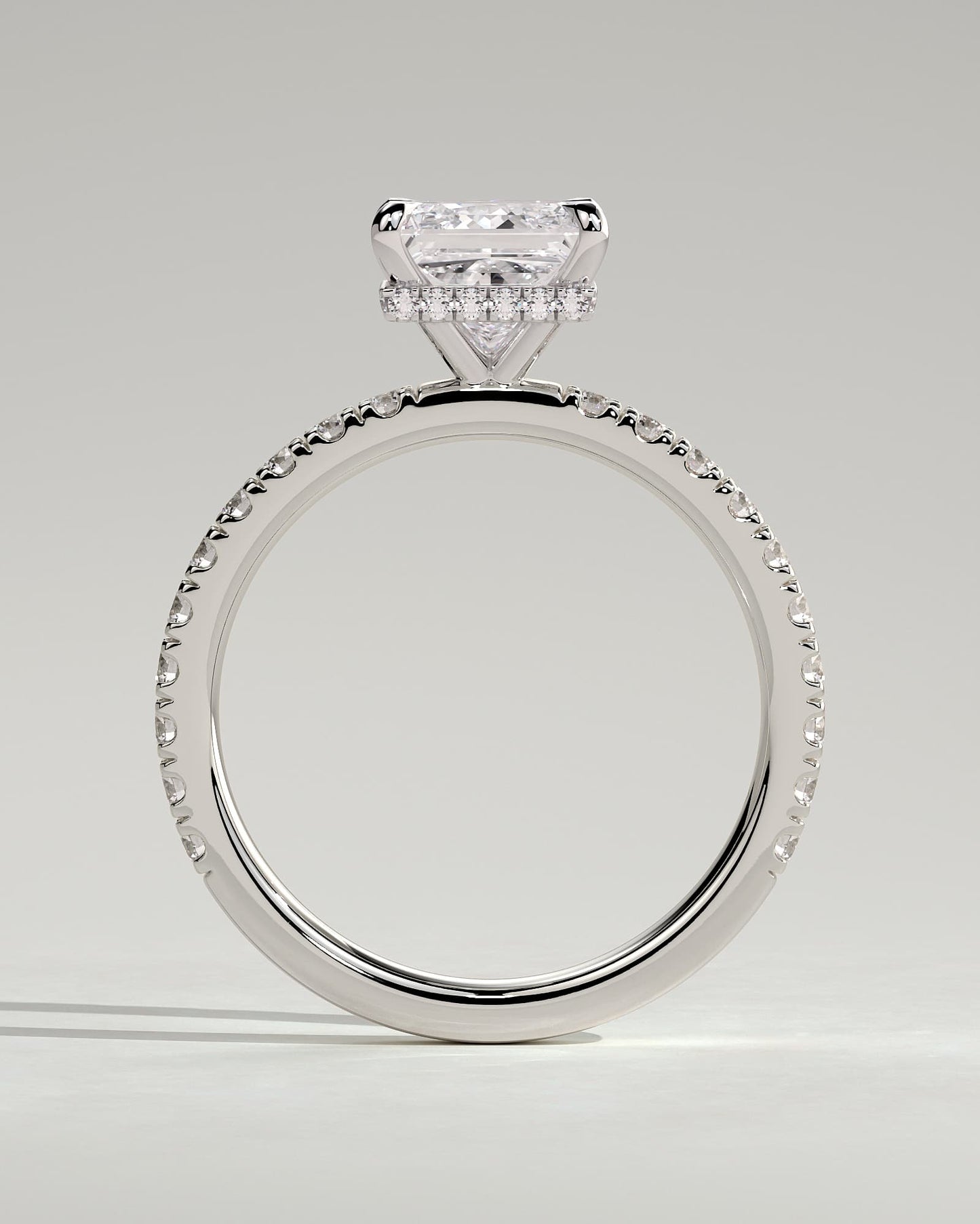 Brooklyn - Princess Claw Solitaire with Wrap Around Hidden Halo and Pave Band Engagement Ring - White Gold