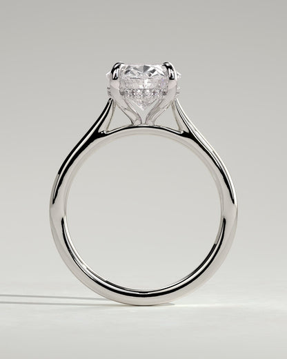 Bethany - Oval Claw Solitaire with Hidden Halo, Tapered Band and Cathedral High Setting Engagement Ring - Platinum