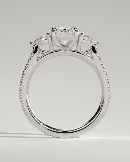 Autumn - Emerald Claw Trilogy with Pear Side Stones and Pave Band Engagement Ring - Platinum