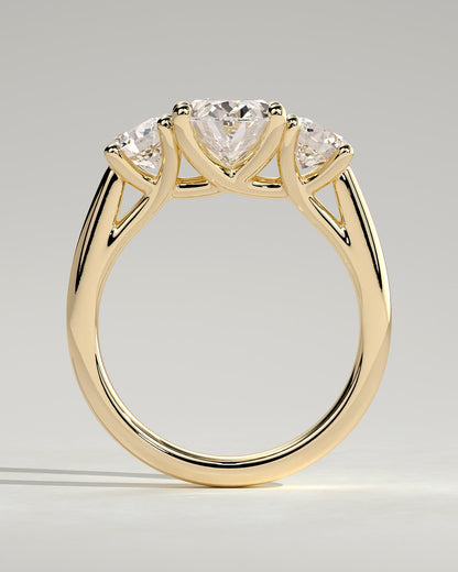 Grace - Oval Claw Trilogy with Round Side Stones, Open Trellis Gallery and Tapered Band Engagement Ring - Yellow Gold