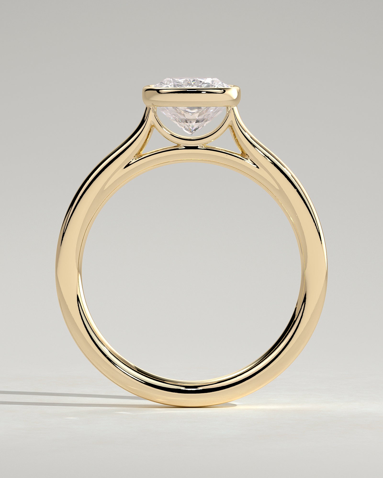 Billie - Elongated Cushion Bezel Solitaire with Cathedral High Setting Engagement Ring - Yellow Gold - Yellow Gold 2ct