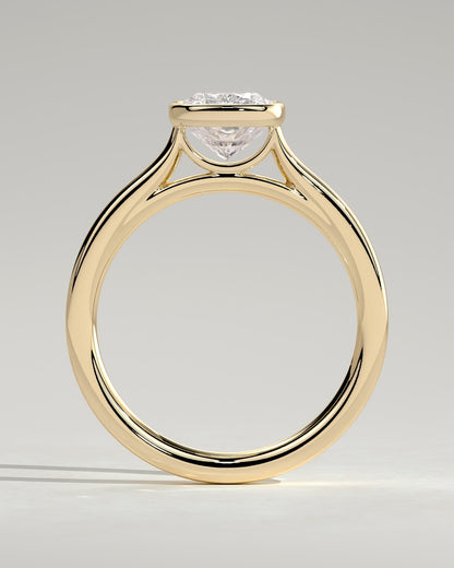 Billie - Elongated Cushion Bezel Solitaire with Cathedral High Setting Engagement Ring - Yellow Gold