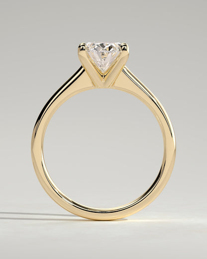 Emily - Oval Claw Solitaire with Pinched Tapered Band and Cathedral Low Setting Engagement Ring - Yellow Gold