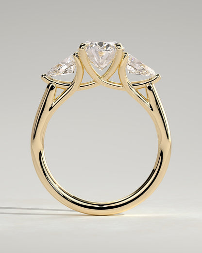 Amara - Oval Claw Trilogy with Pear Side Stones and Open Trellis Gallery Engagement Ring - Yellow Gold - yellow gold - Lara Jewels