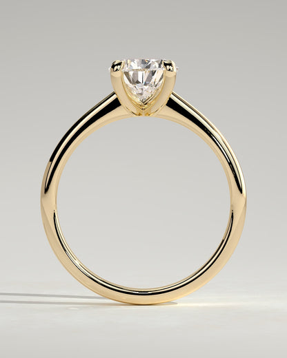 Aspen - Pear Claw Solitaire with Pinched Tapered Band and Cathedral Low Setting Engagement Ring - Yellow Gold