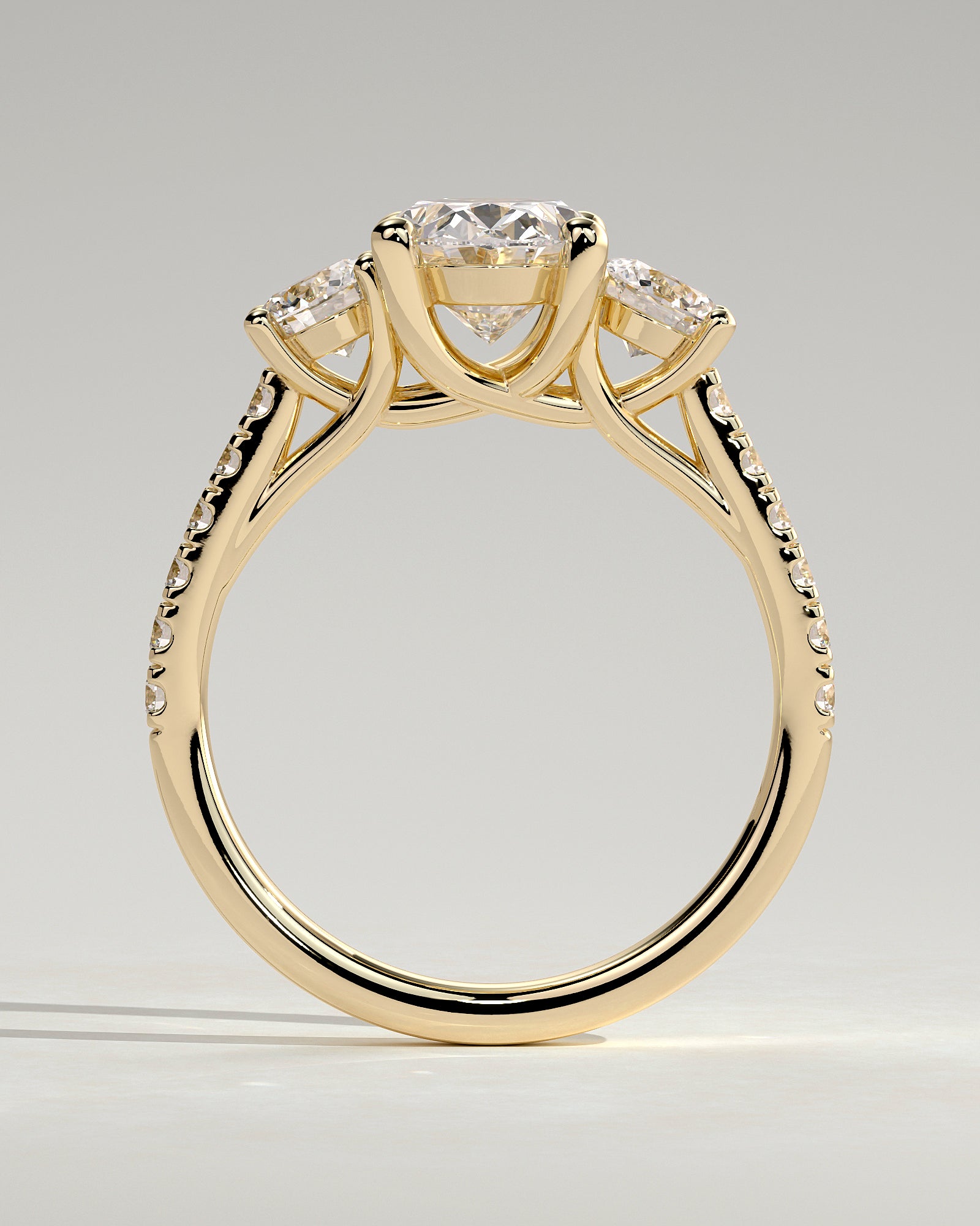 Aviana - Oval Claw Trilogy with Round Side Stones, Pave Band and Trellis Gallery  Engagement Ring - Yellow Gold - Yellow Gold 2ct
