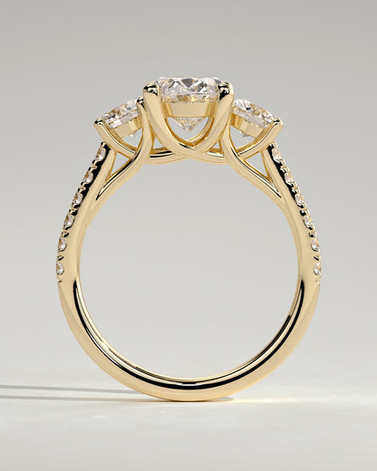 Aviana - Oval Claw Trilogy with Round Side Stones, Pave Band and Trellis Gallery  Engagement Ring - Yellow Gold