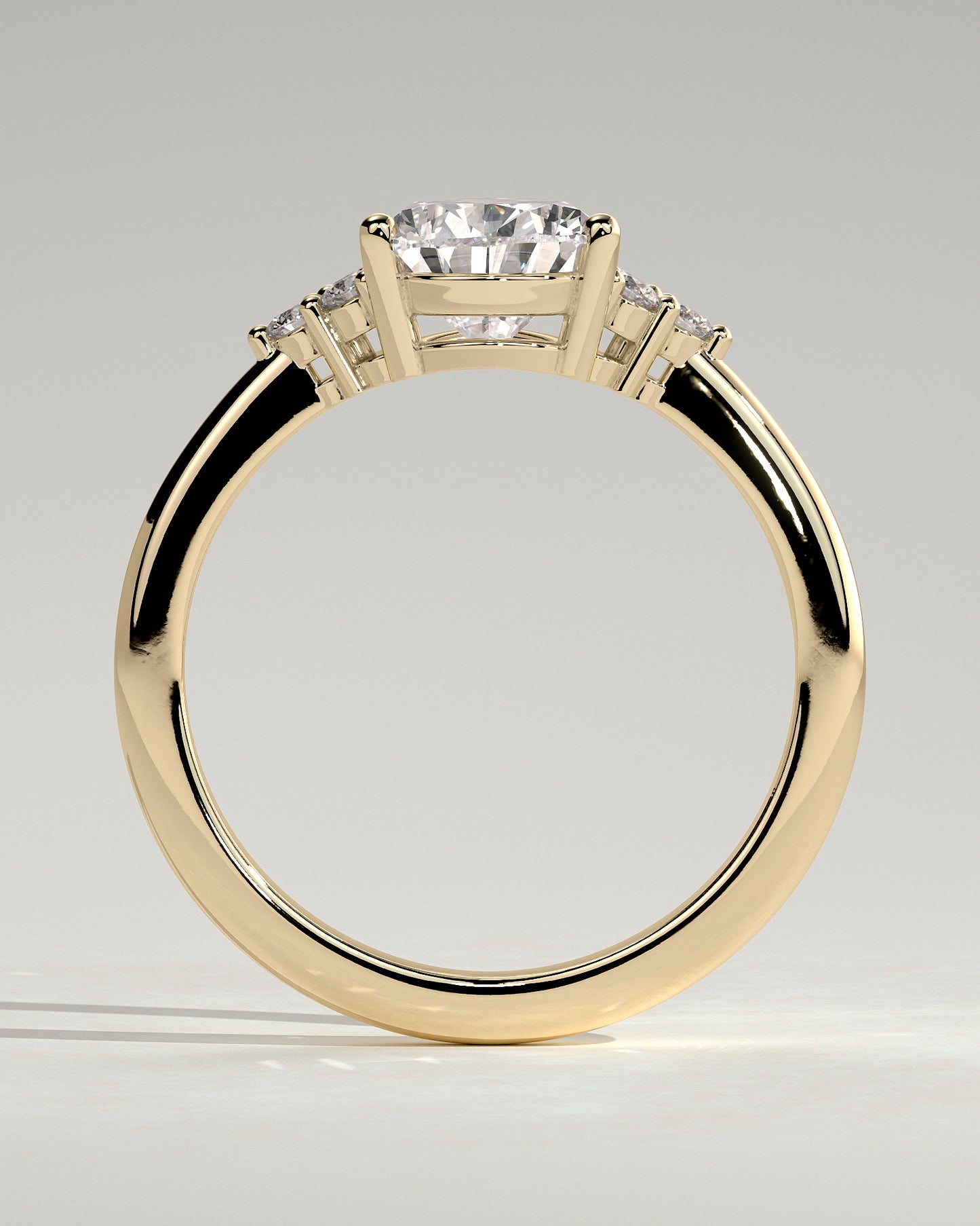 Brooke - Pear Claw Solitaire with Round Shoulder Stones Engagement Ring - Yellow Gold - Yellow Gold 2ct