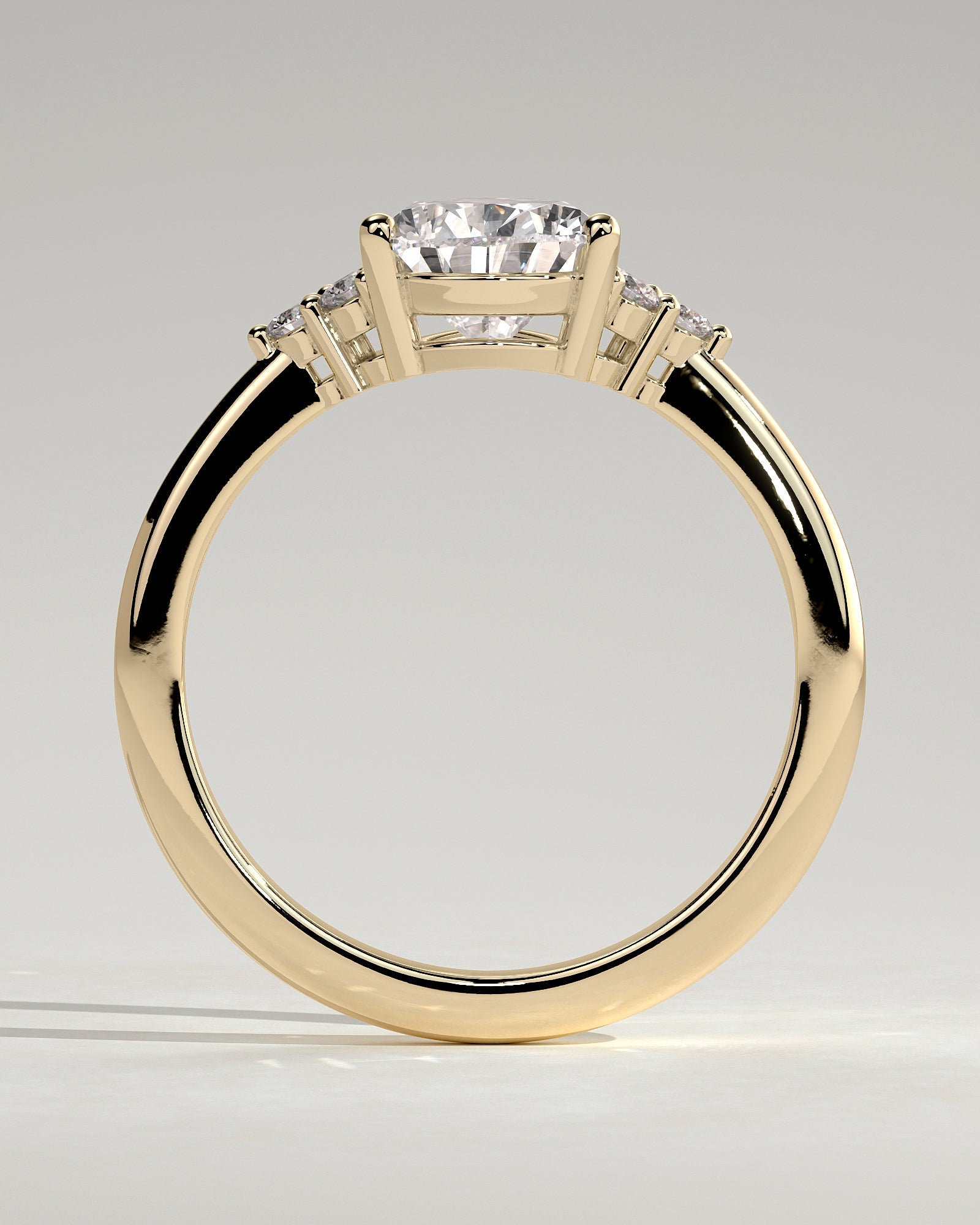 Brooke - Pear Claw Solitaire with Round Shoulder Stones Engagement Ring - Yellow Gold - Yellow Gold 2ct