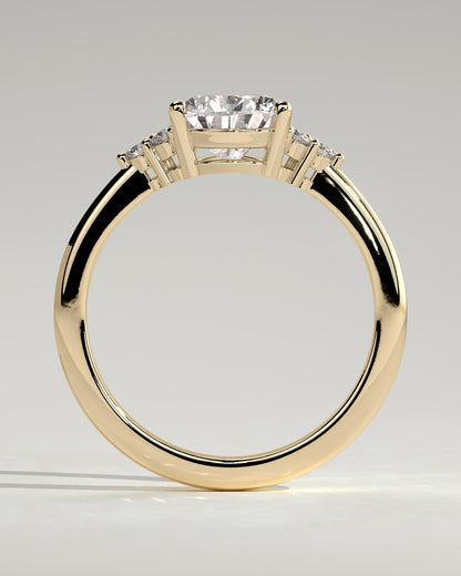 Brooke - Pear Claw Solitaire with Round Shoulder Stones Engagement Ring - Yellow Gold