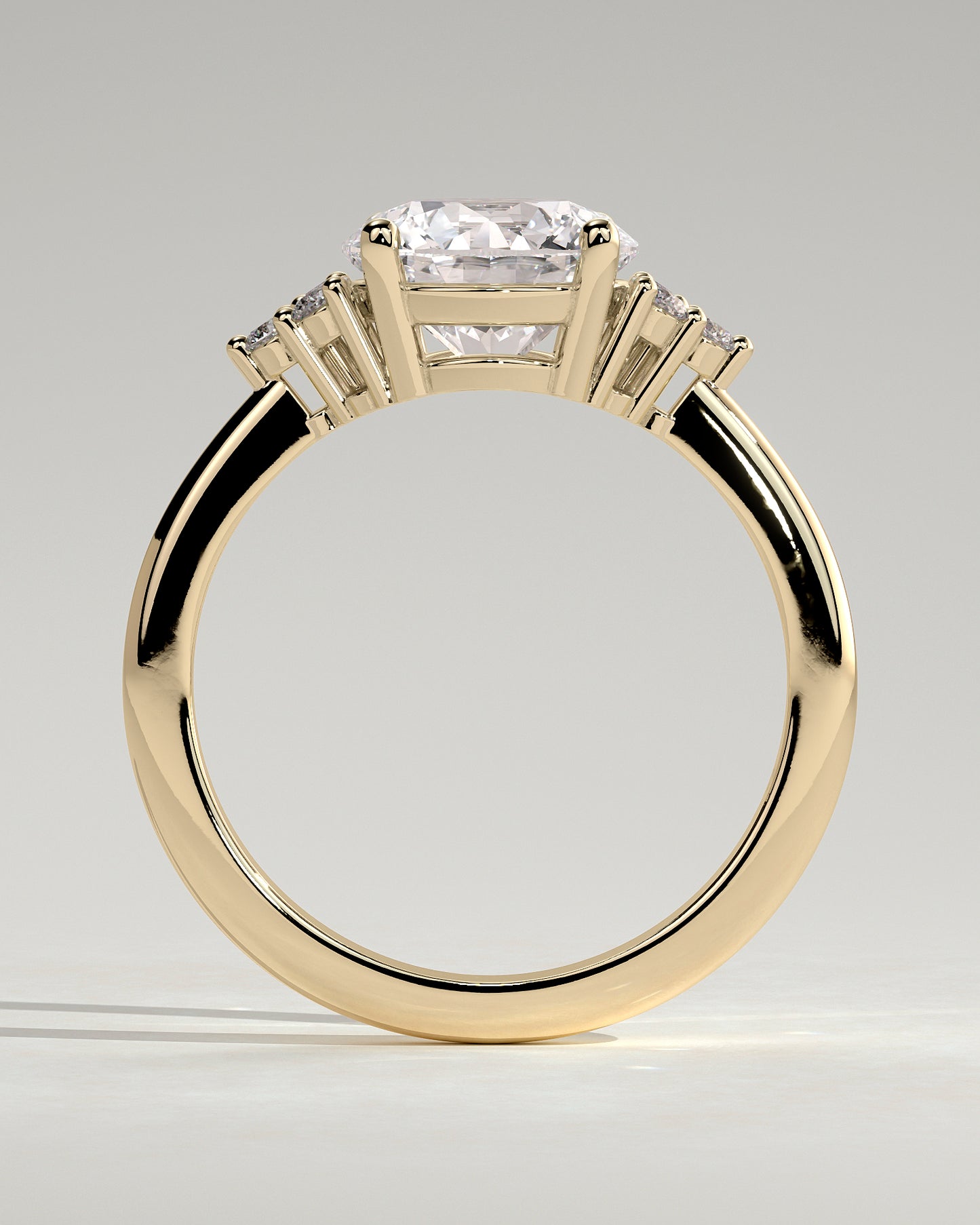 Greta - Round Claw Solitaire with Round Shoulder Stones Engagement Ring - Yellow Gold - Yellow Gold 2ct
