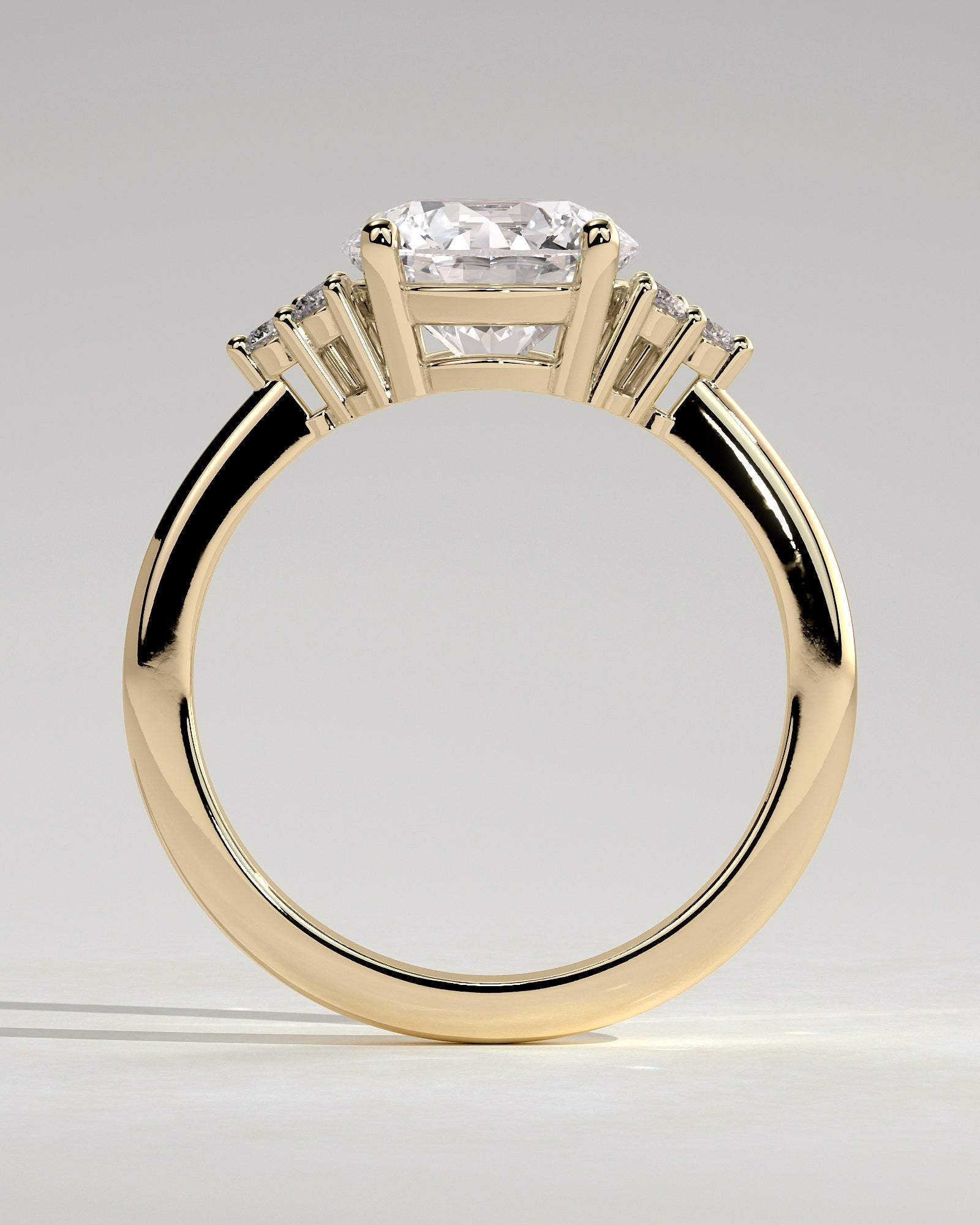 Greta - Round Claw Solitaire with Round Shoulder Stones Engagement Ring - Yellow Gold - Yellow Gold 2ct
