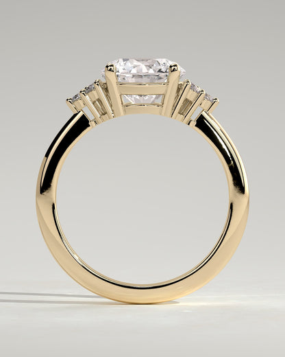 Greta - Round Claw Solitaire with Round Shoulder Stones Engagement Ring - Yellow Gold