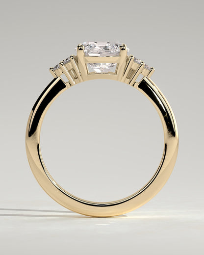 Lena - Cushion Claw Solitaire with Round Shoulder Stones Engagement Ring - Yellow Gold