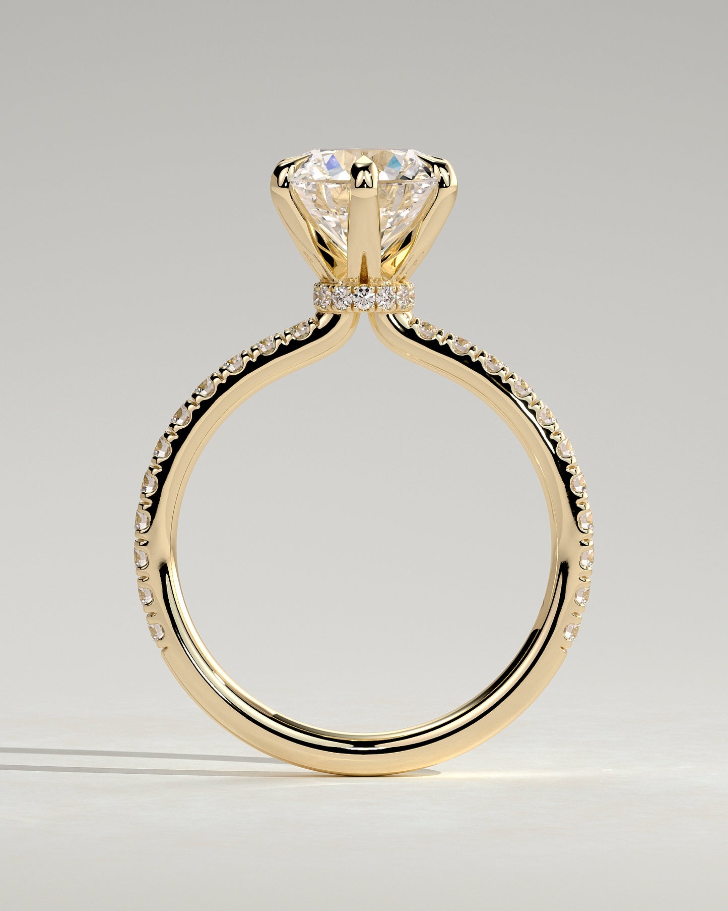 Holly - Round Claw Solitaire with Pave Band and Pave Collar Engagement Ring - Yellow Gold - Yellow Gold 2ct