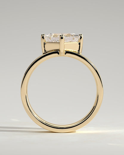 Vicki - Asscher Claw Solitaire with Offset Setting and Flat Cigar Band Engagement Ring - Yellow Gold