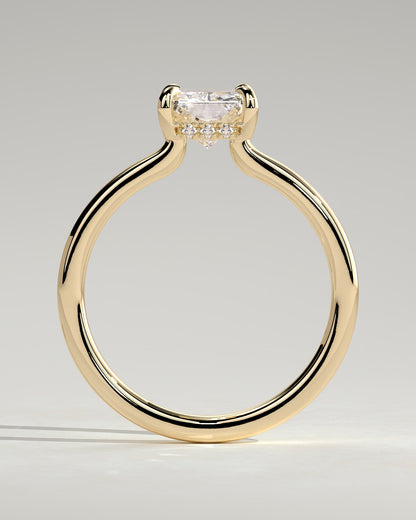 Adina - Radiant Claw Solitaire with Hidden Halo and Floating Cathedral Low Setting Engagement Ring - Yellow Gold