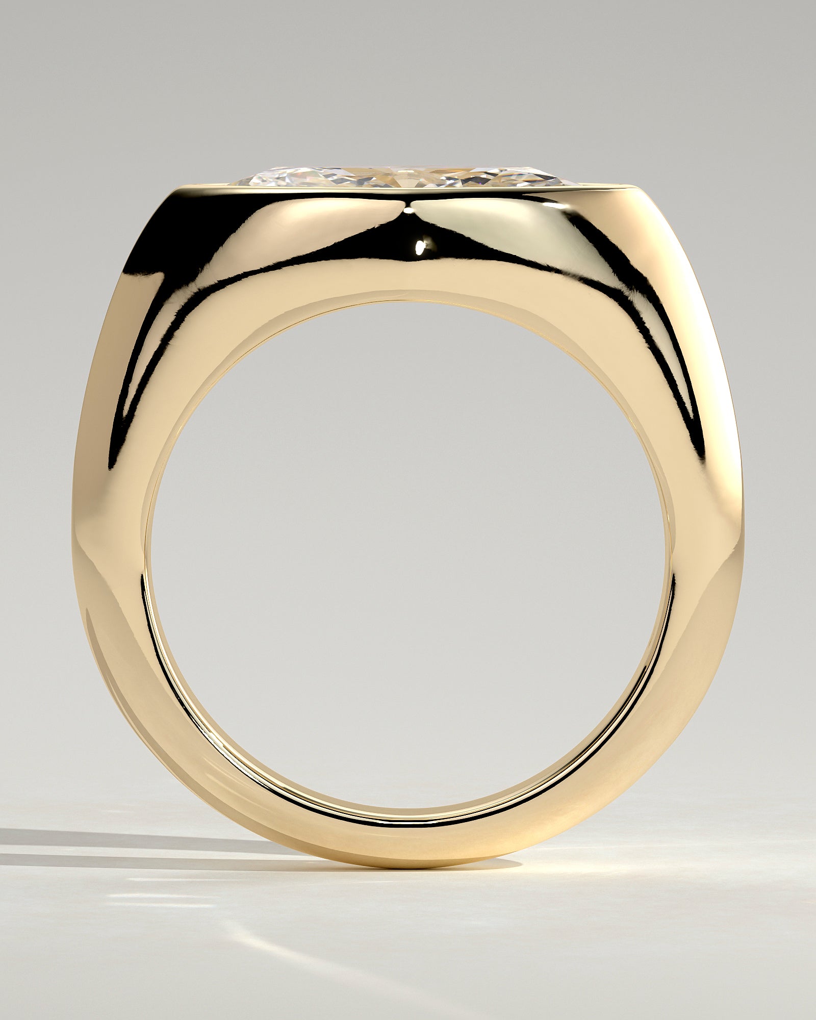 Angie - Statement Marquise East West Bezel Solitaire with Signet Band Engagement Ring - Yellow Gold - Yellow Gold 2ct