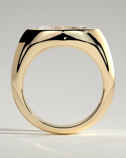 Angie - Statement Marquise East West Bezel Solitaire with Signet Band Engagement Ring - Yellow Gold - yellow gold - Lara Jewels