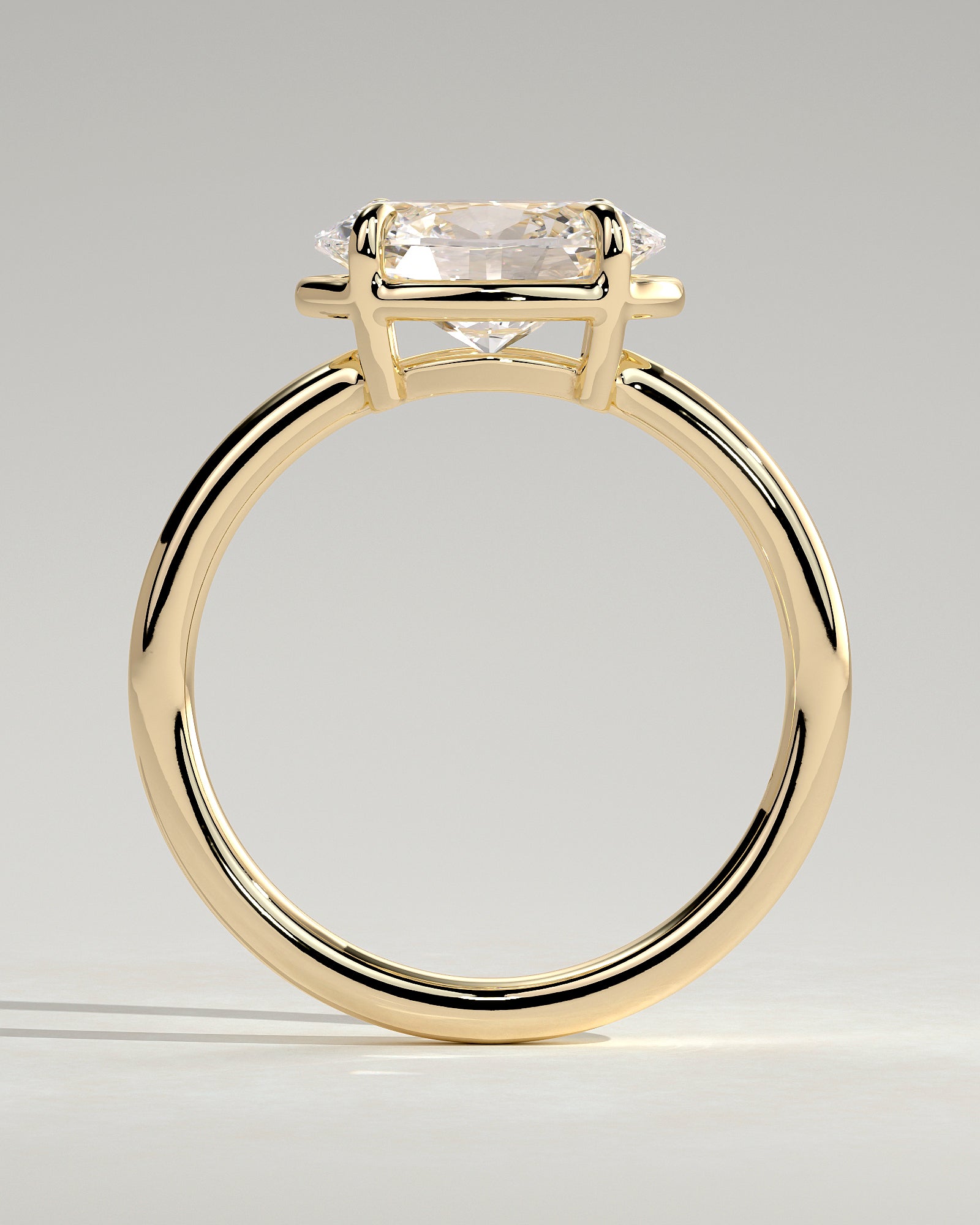 Arlo - Oval East West Claw Solitaire with Bezel Frame Engagement Ring - Yellow Gold - Yellow Gold 2ct